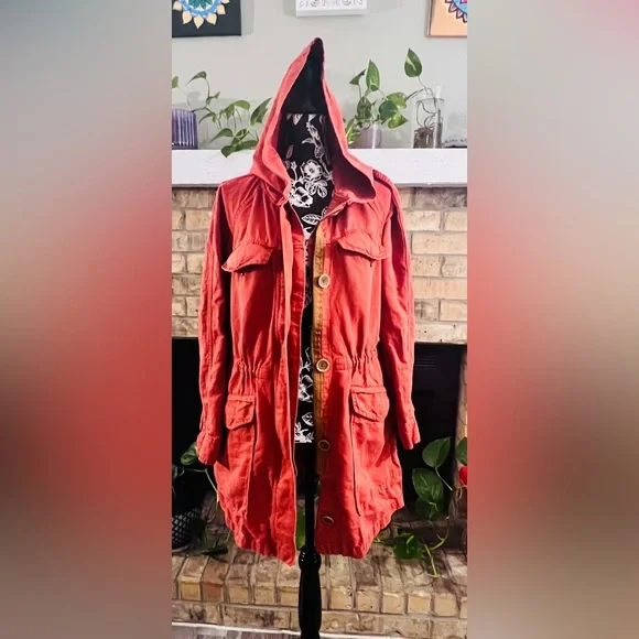 Loft Harvest orange Anorak utility hoodie linen blend Jacket womens M NWOT - Picture 7 of 11